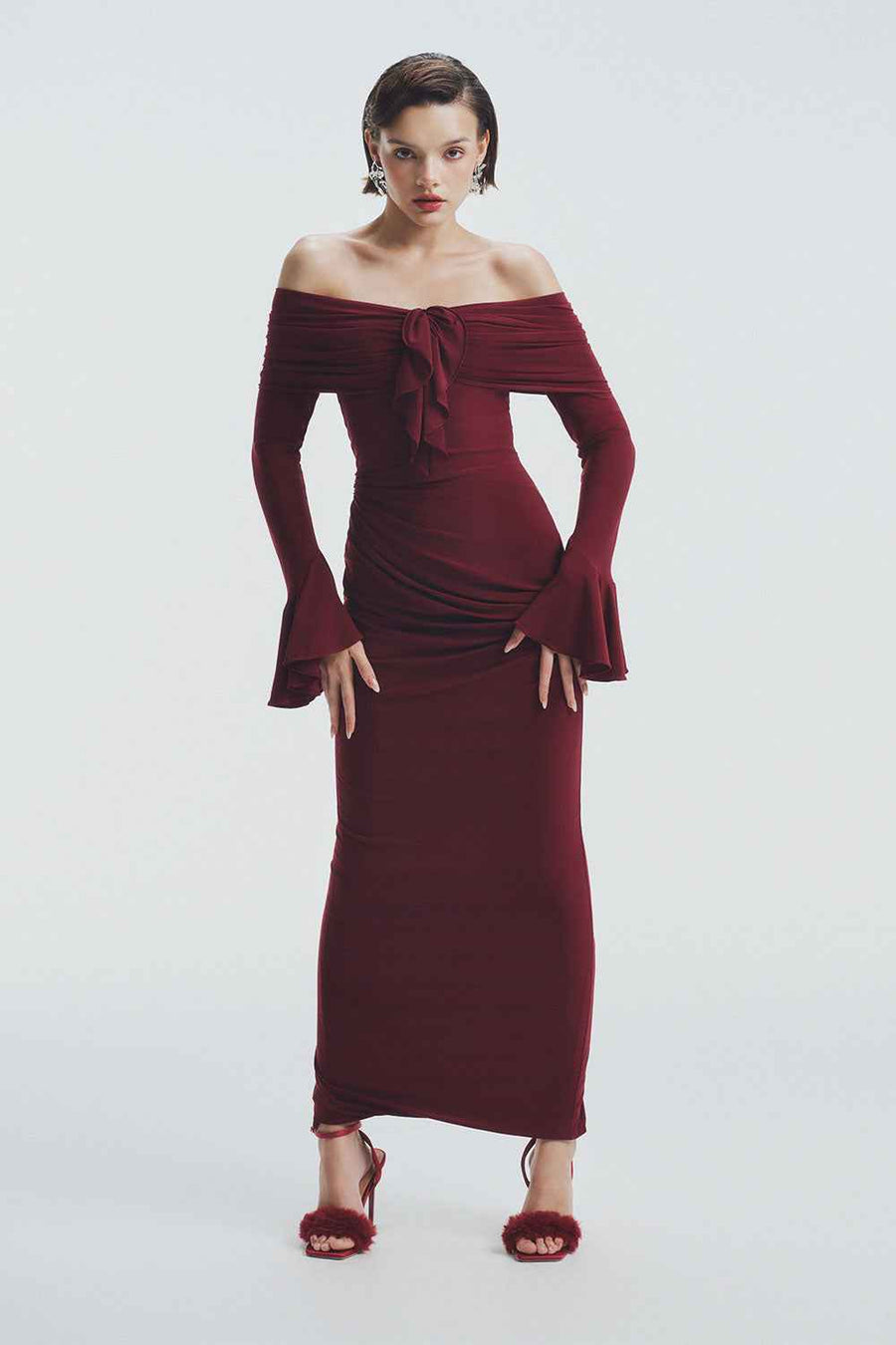 Glory Bodycon Off-Shoulder Spandex Ankle Length Dress Maxi Dress LaLING