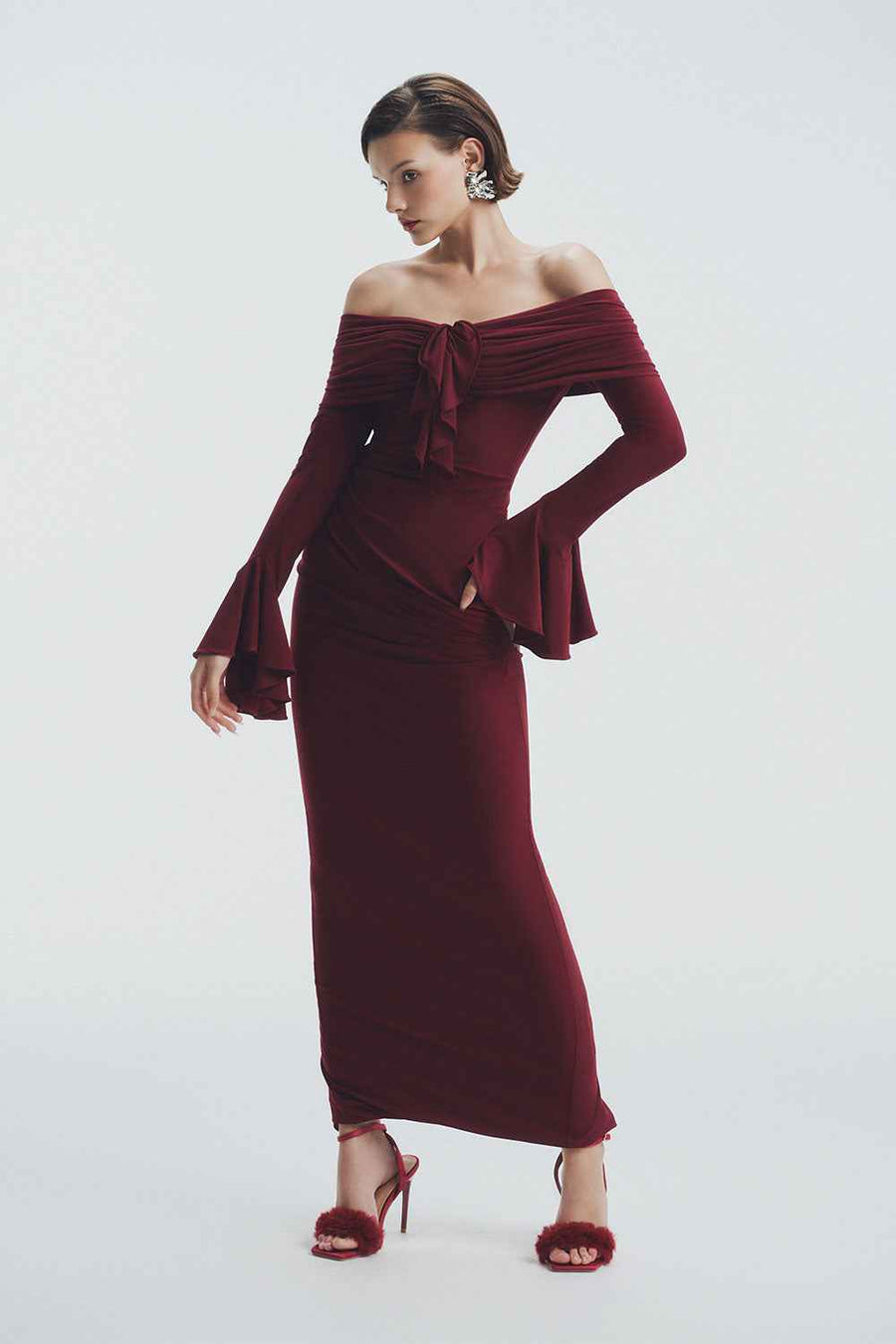 Glory Bodycon Off-Shoulder Spandex Ankle Length Dress Maxi Dress LaLING