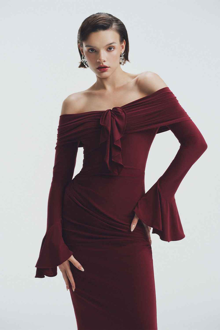 Glory Bodycon Off-Shoulder Spandex Ankle Length Dress Maxi Dress LaLING