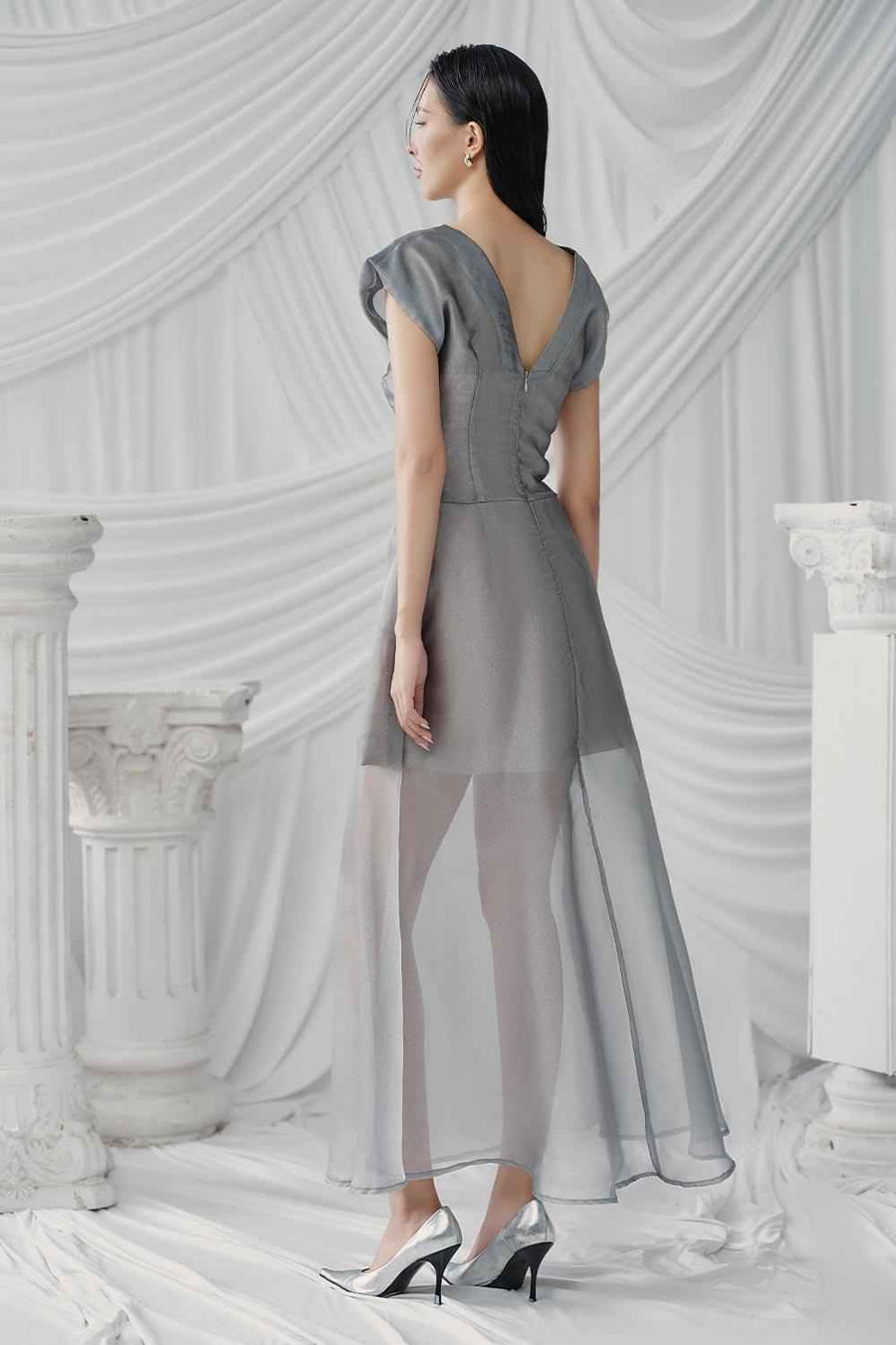 Delight A-line V-Neck Poly Organza Ankle Length Dress Maxi Dress LaLING