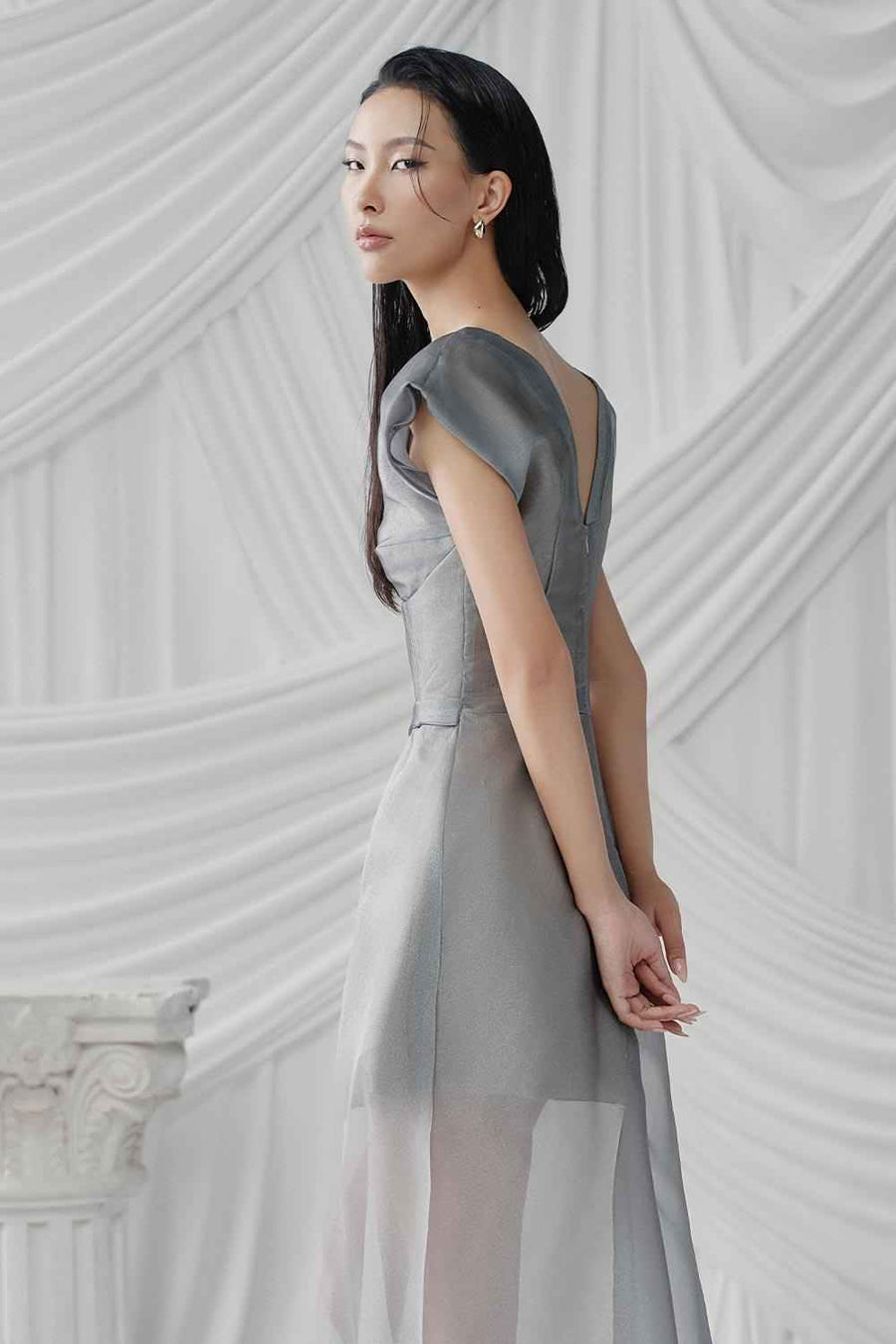 Delight A-line V-Neck Poly Organza Ankle Length Dress Maxi Dress LaLING
