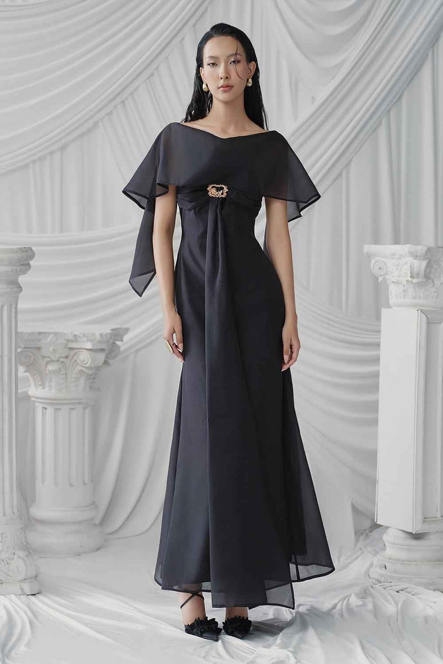 Hades A-line V-Neck Silk Ankle Length Dress Maxi Dress LaLING