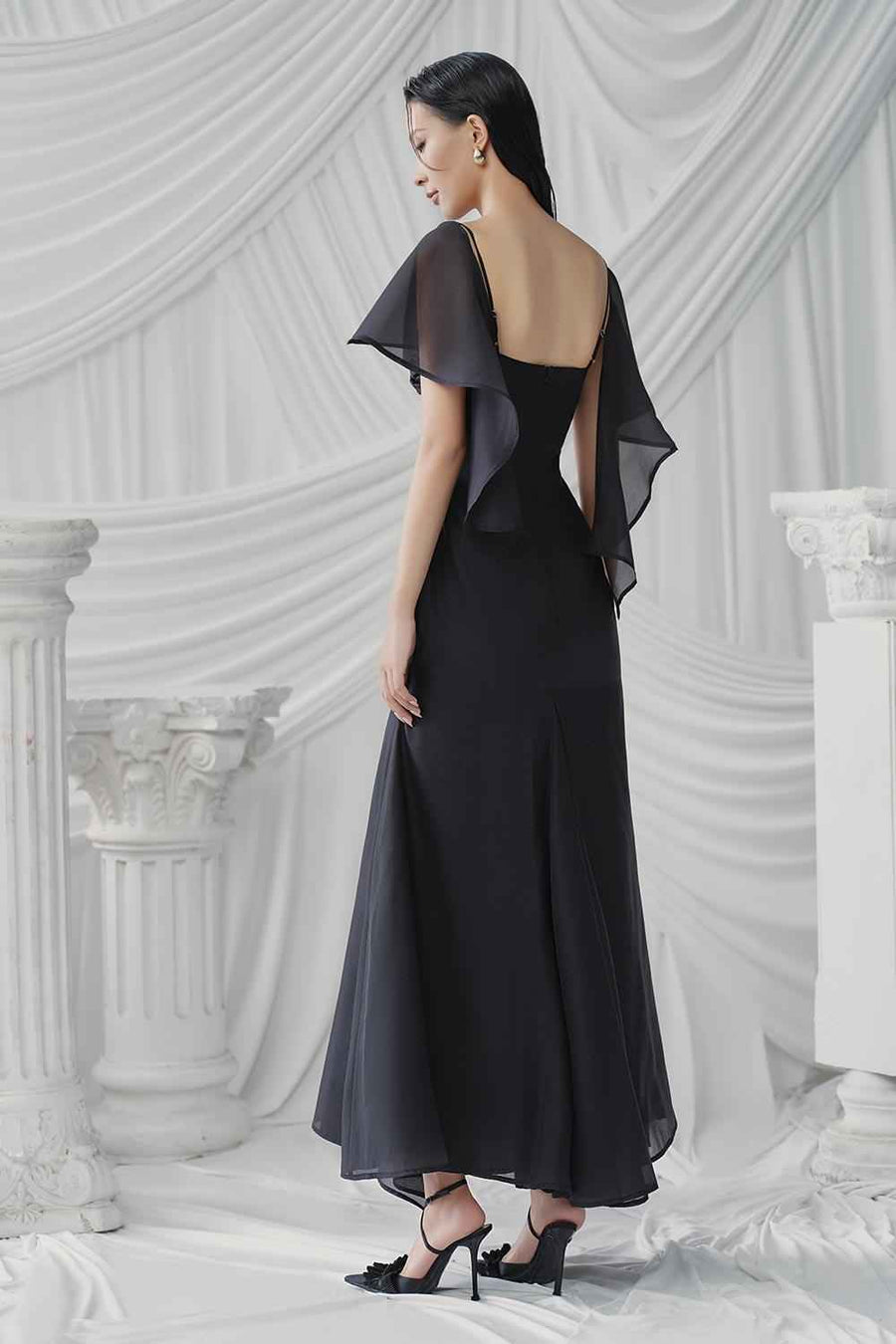 Hades A-line V-Neck Silk Ankle Length Dress Maxi Dress LaLING