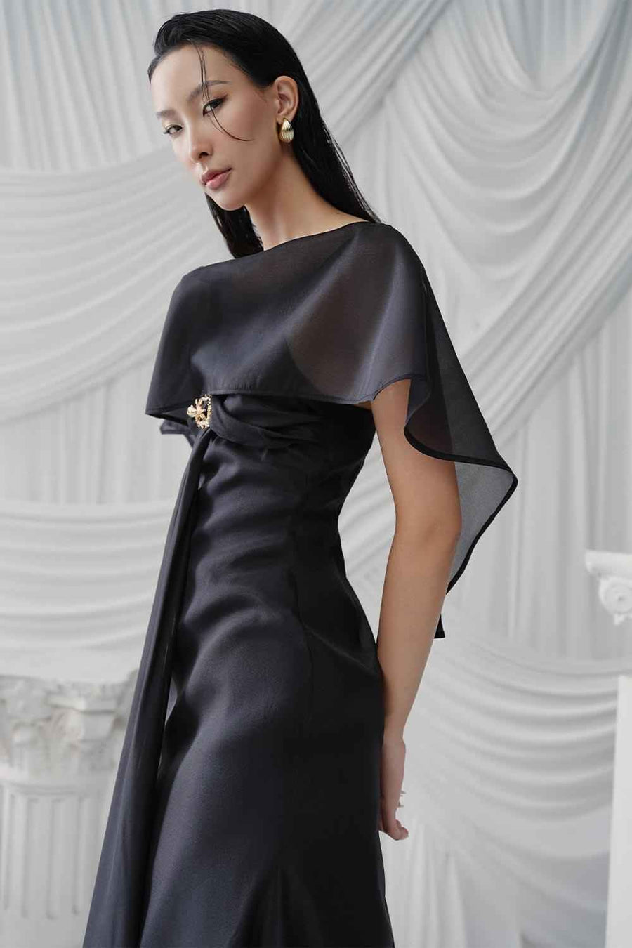 Hades A-line V-Neck Silk Ankle Length Dress Maxi Dress LaLING