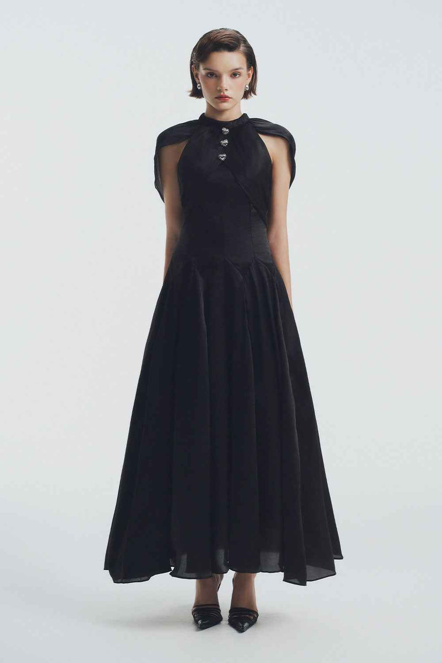 Alexandra A-line Cape Shoulder Polycotton Ankle Length Dress Maxi Dress LaLING