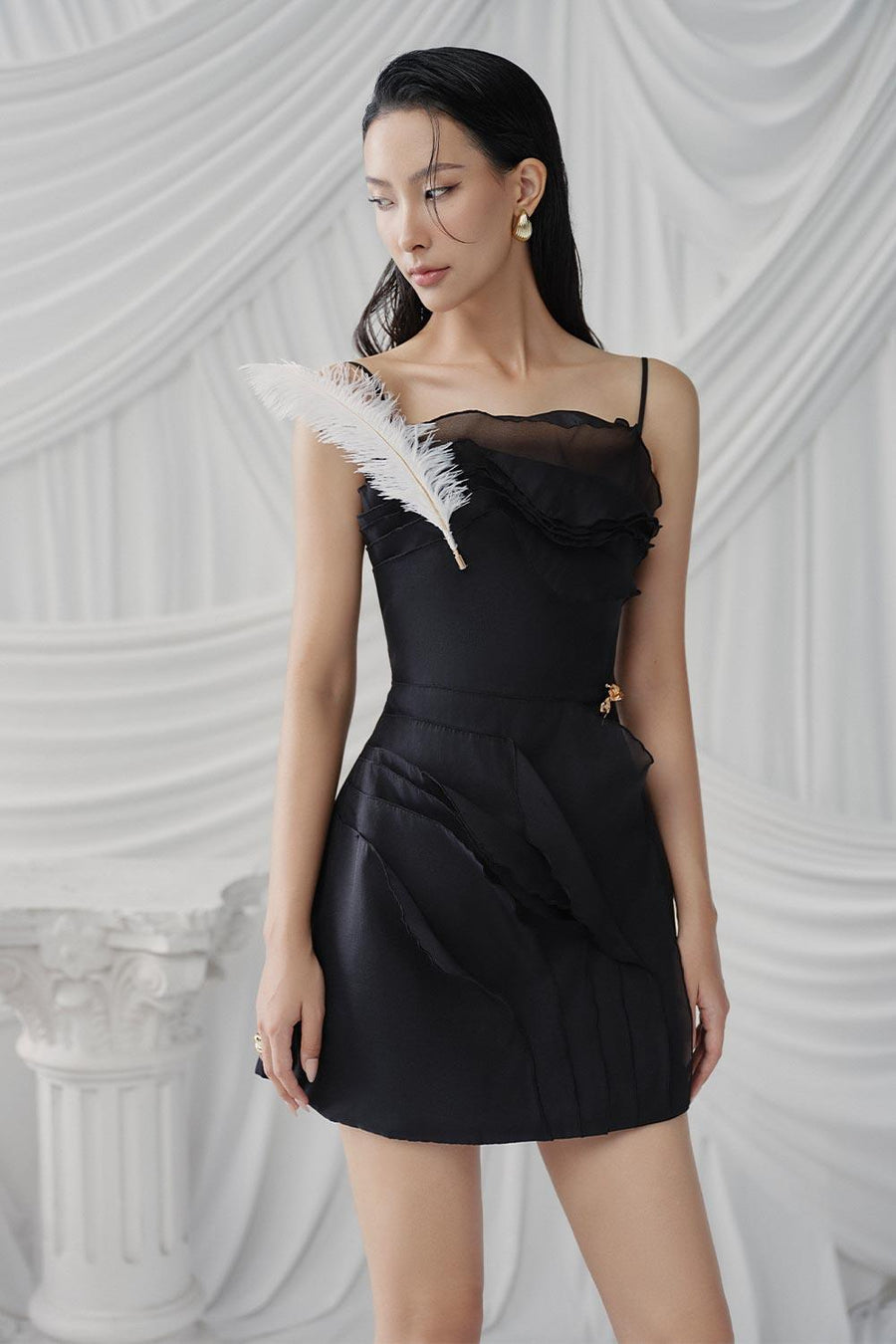 Blake A-line Spaghetti Strap Organza Mini Dress Black Mini Dress LaLING