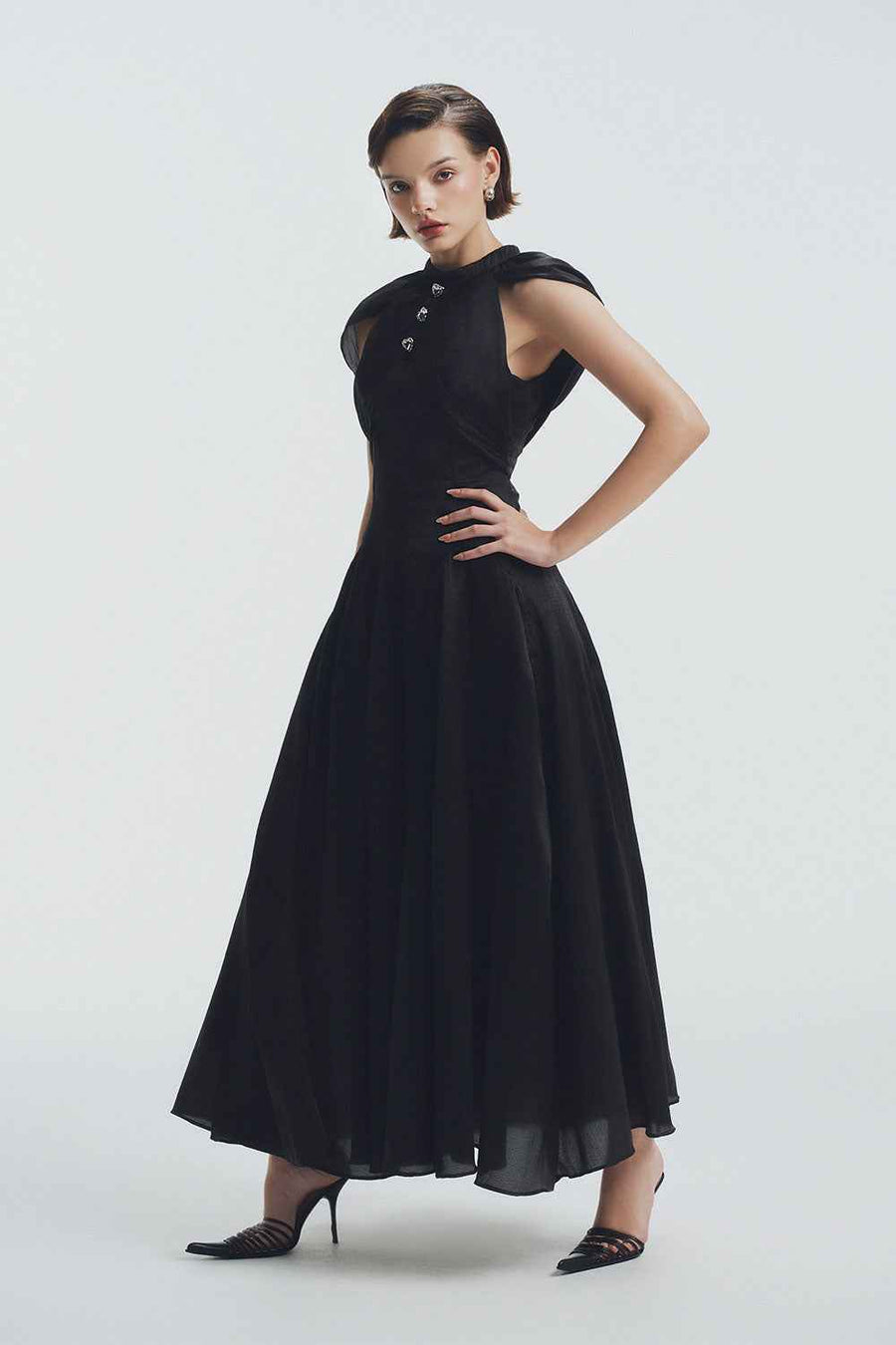 Alexandra A-line Cape Shoulder Polycotton Ankle Length Dress Maxi Dress LaLING