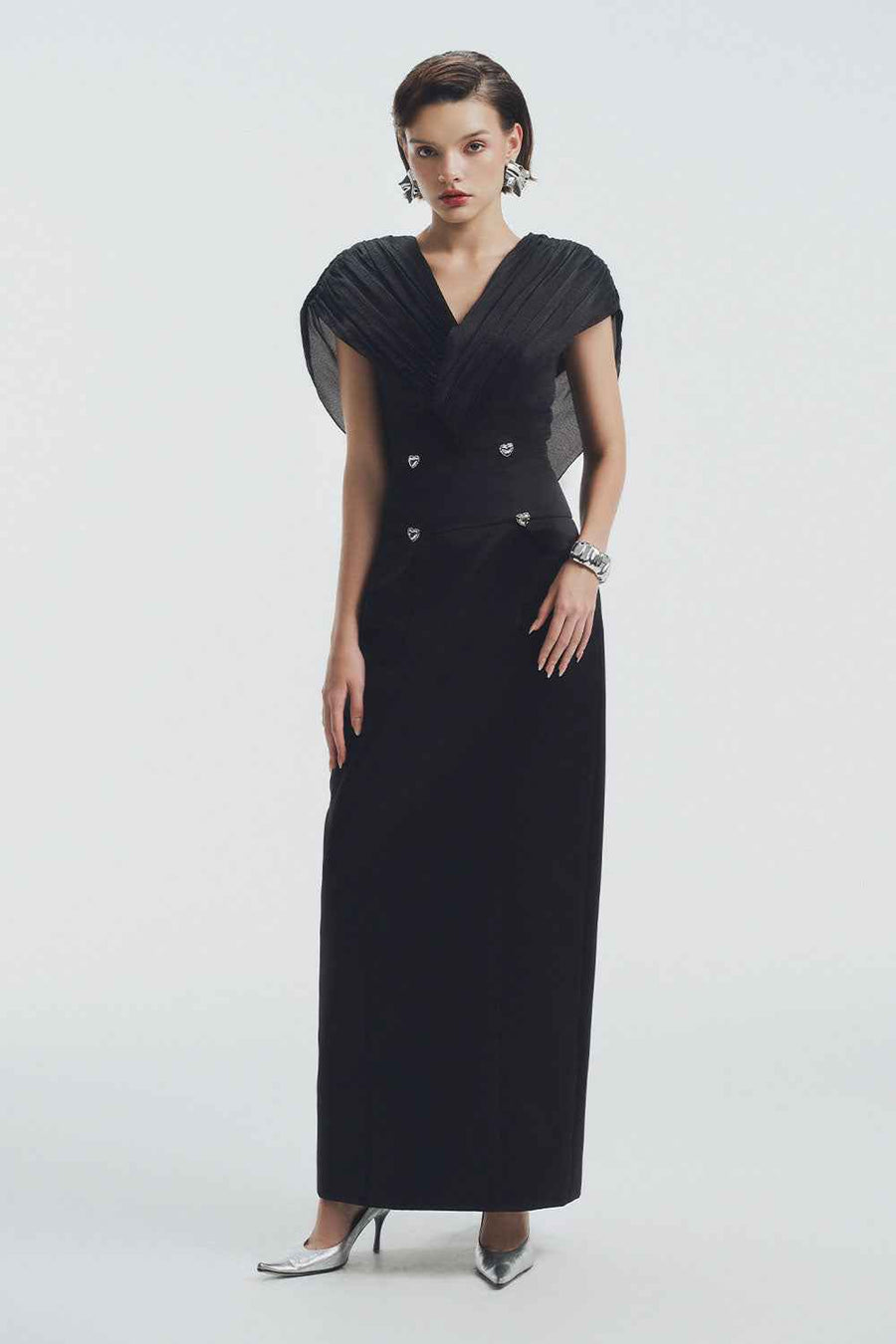 Victoria Sheath V-Neck Chiffon Ankle Length Dress Maxi Dress LaLING