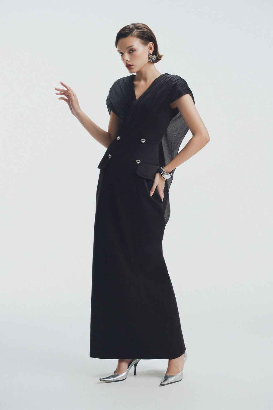 Victoria Sheath V-Neck Chiffon Ankle Length Dress Maxi Dress LaLING