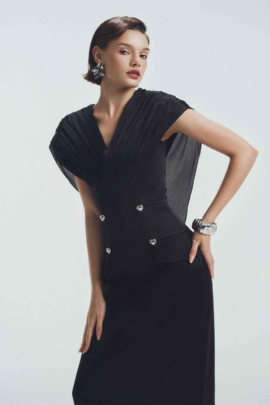 Victoria Sheath V-Neck Chiffon Ankle Length Dress Maxi Dress LaLING