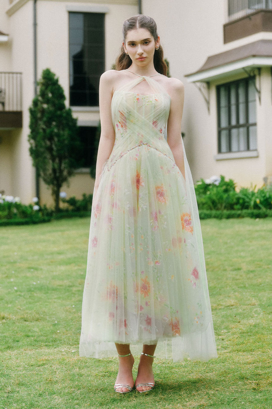 Jarfin A-line Cape Shoulder Tulle Midi Dress Midi Dress LINH PHUNG