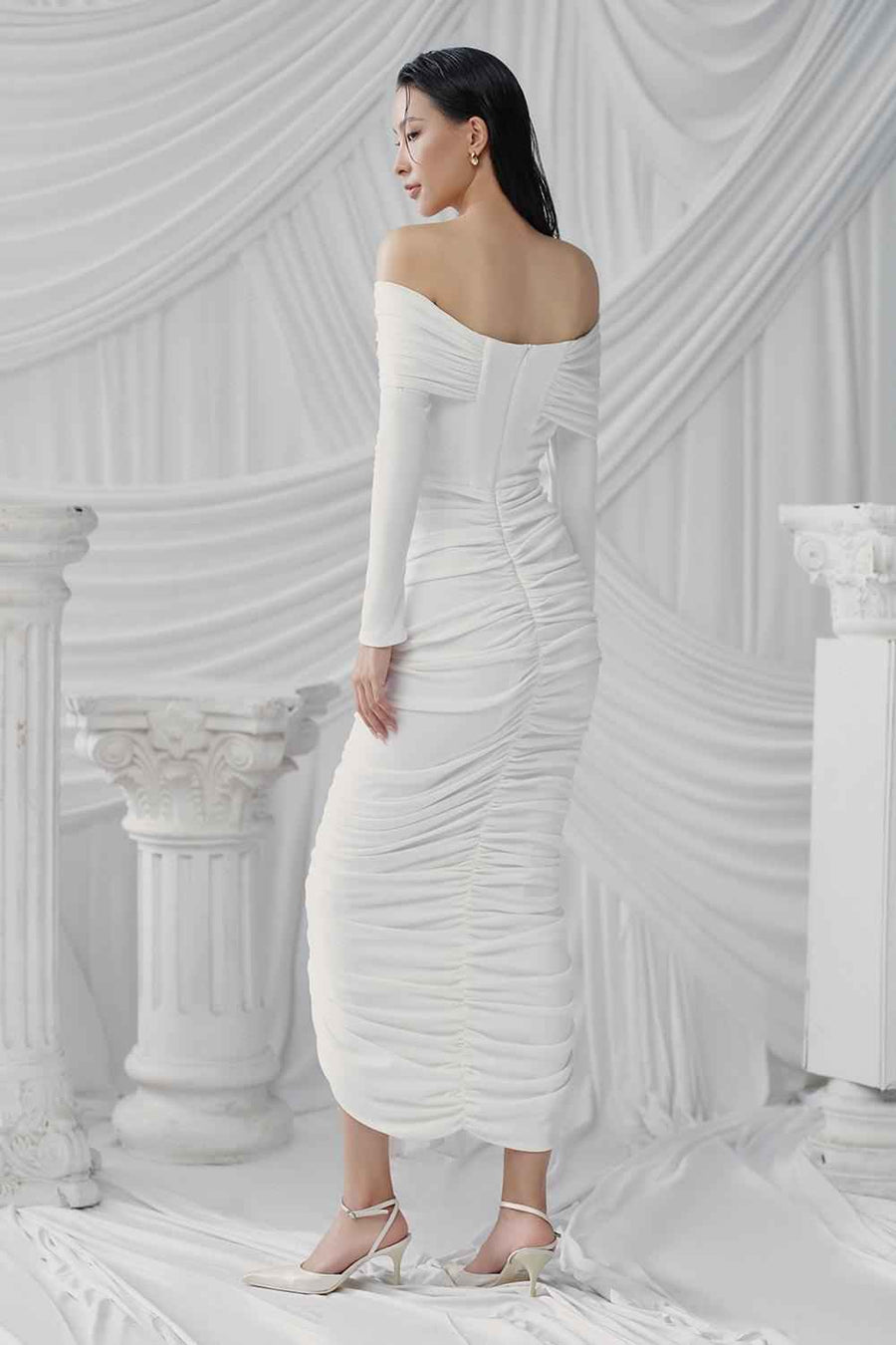 Gabrielle Gathered Extended Flap Cotton Jersey Ankle Length Dress Maxi Dress LaLING