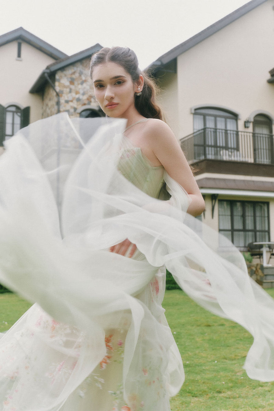 Jarfin A-line Cape Shoulder Tulle Midi Dress Midi Dress LINH PHUNG