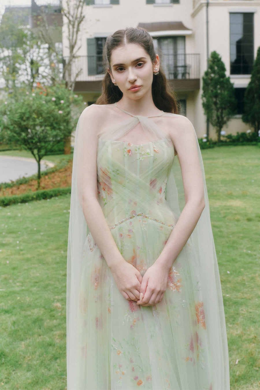 Jarfin A-line Cape Shoulder Tulle Midi Dress Midi Dress LINH PHUNG