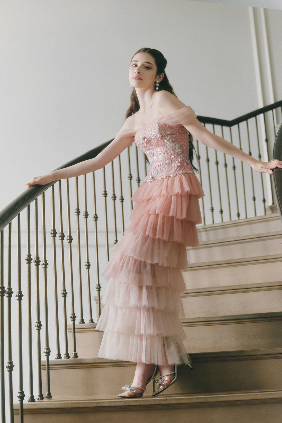 Mirabelle Layered Off-Shoulder Tulle Ankle Length Dress Maxi Dress LINH PHUNG