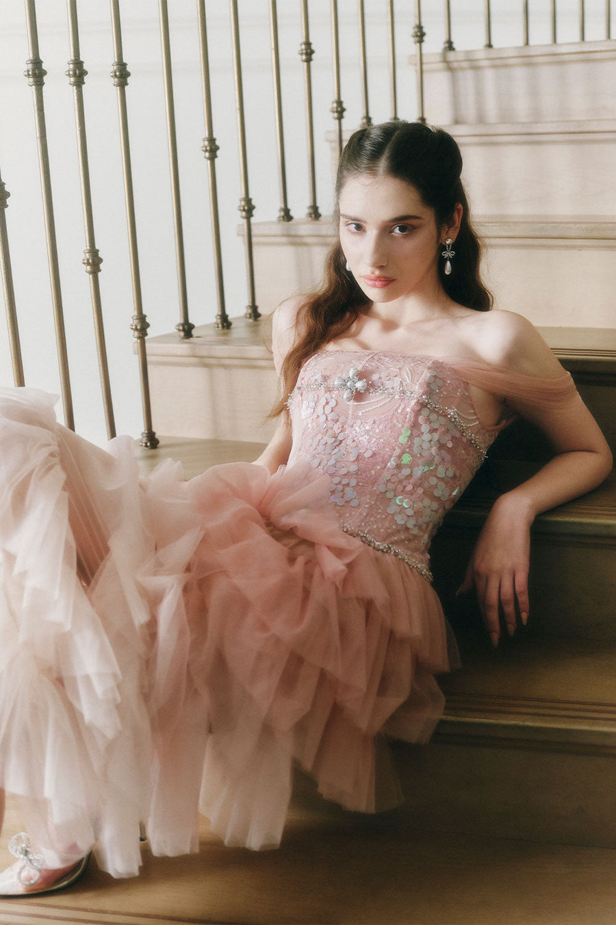 Mirabelle Layered Off-Shoulder Tulle Ankle Length Dress Maxi Dress LINH PHUNG