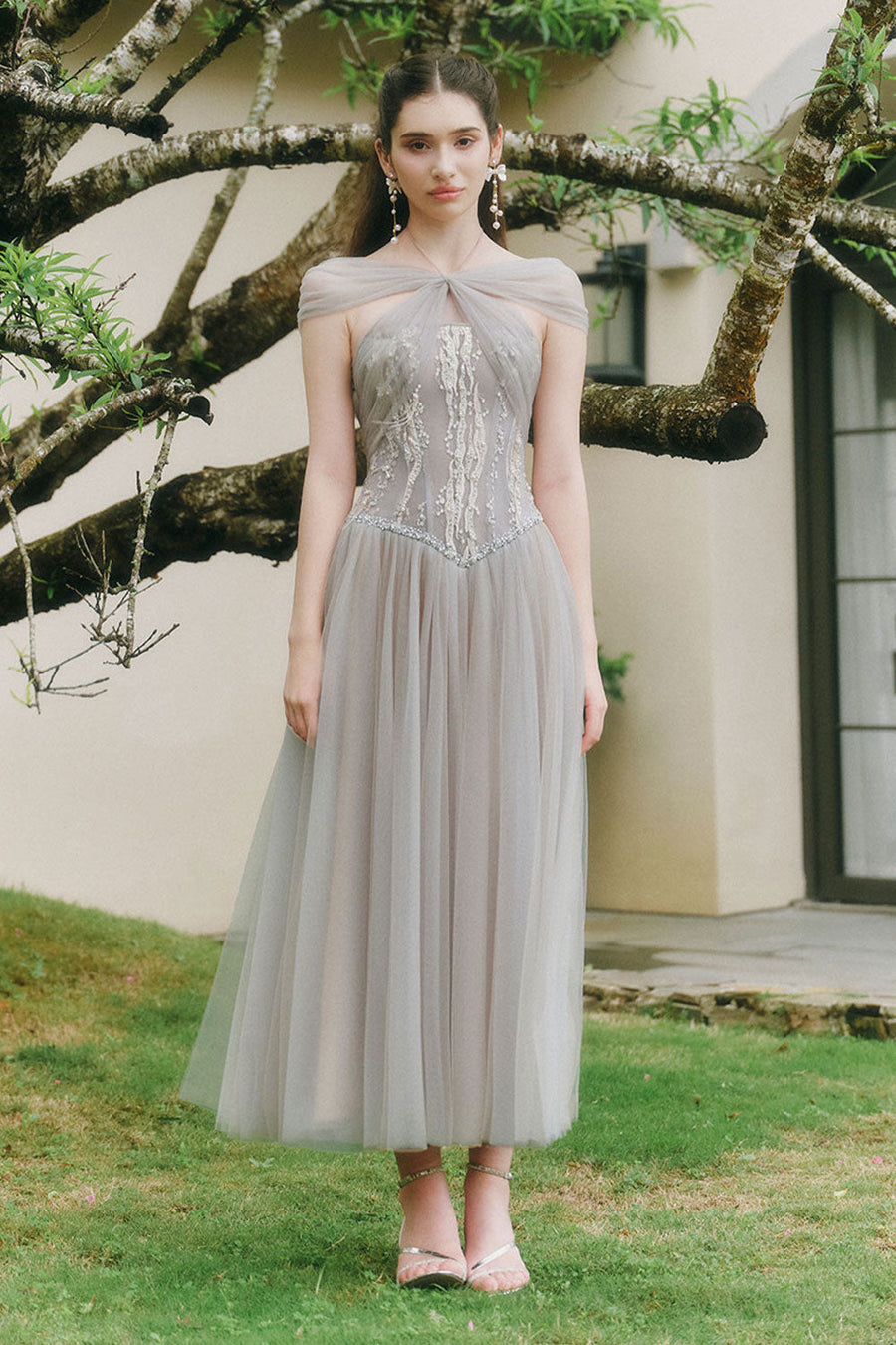 Sparkle A-line Corset Waist Tulle Ankle Length Dress Maxi Dress LINH PHUNG