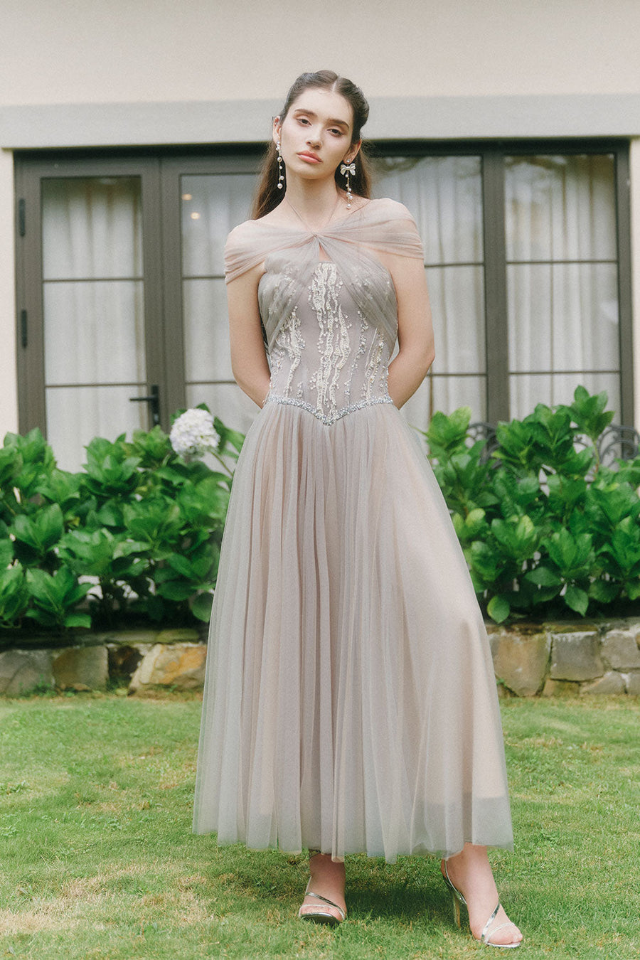 Sparkle A-line Corset Waist Tulle Ankle Length Dress Maxi Dress LINH PHUNG