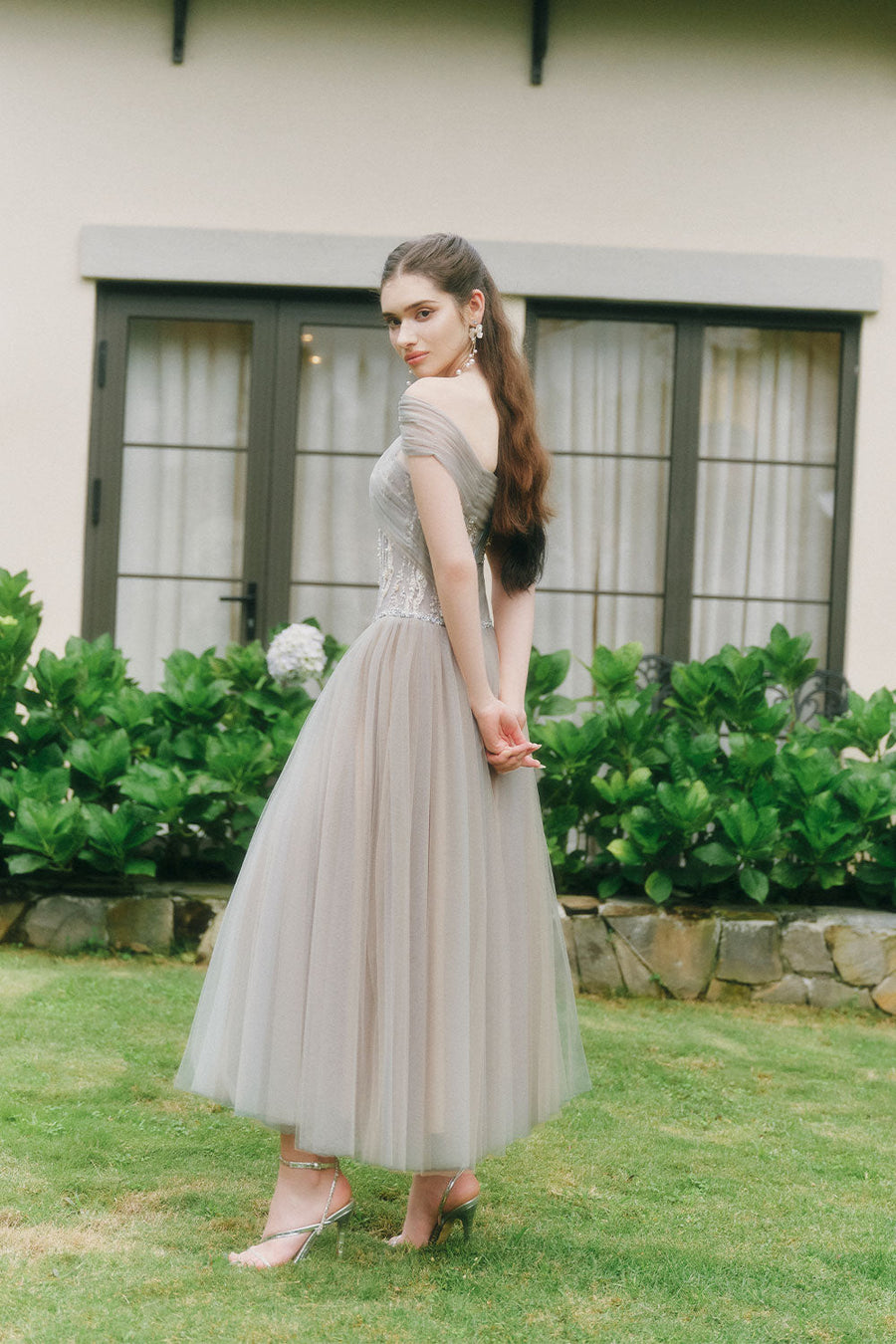 Sparkle A-line Corset Waist Tulle Ankle Length Dress Maxi Dress LINH PHUNG