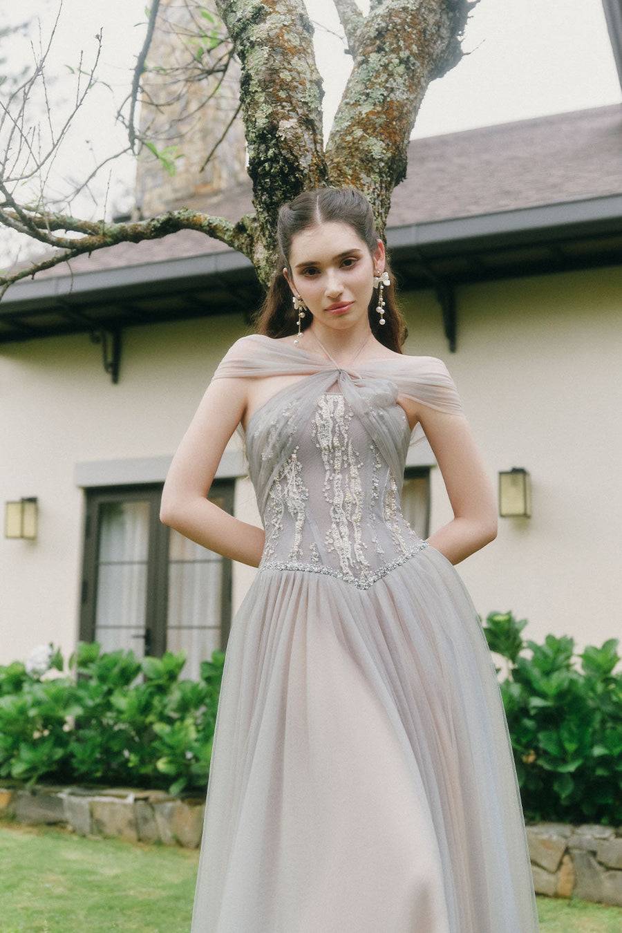 Sparkle A-line Corset Waist Tulle Ankle Length Dress Maxi Dress LINH PHUNG