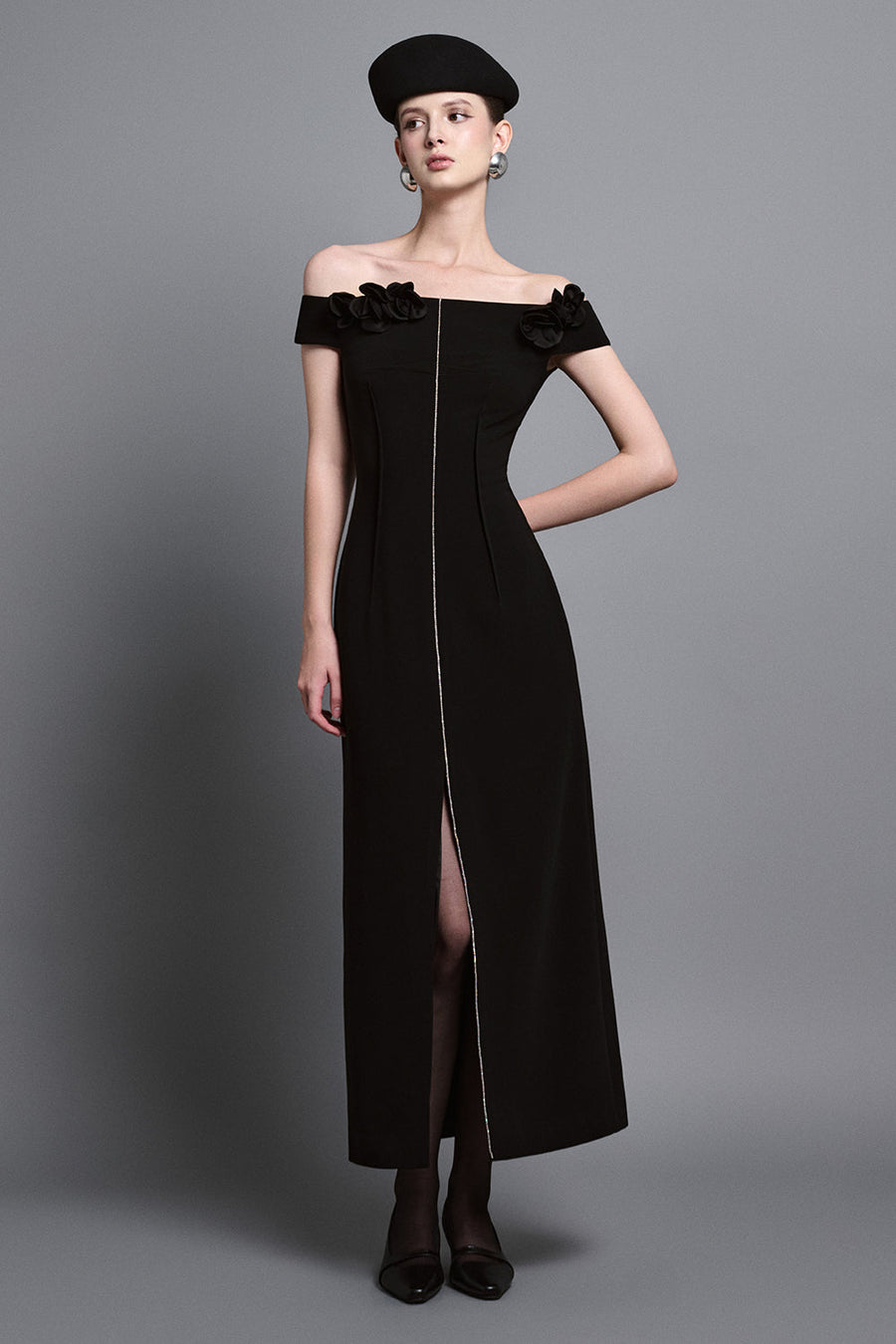 Evel Sheath Off-Shoulder Twill Midi Dress 6