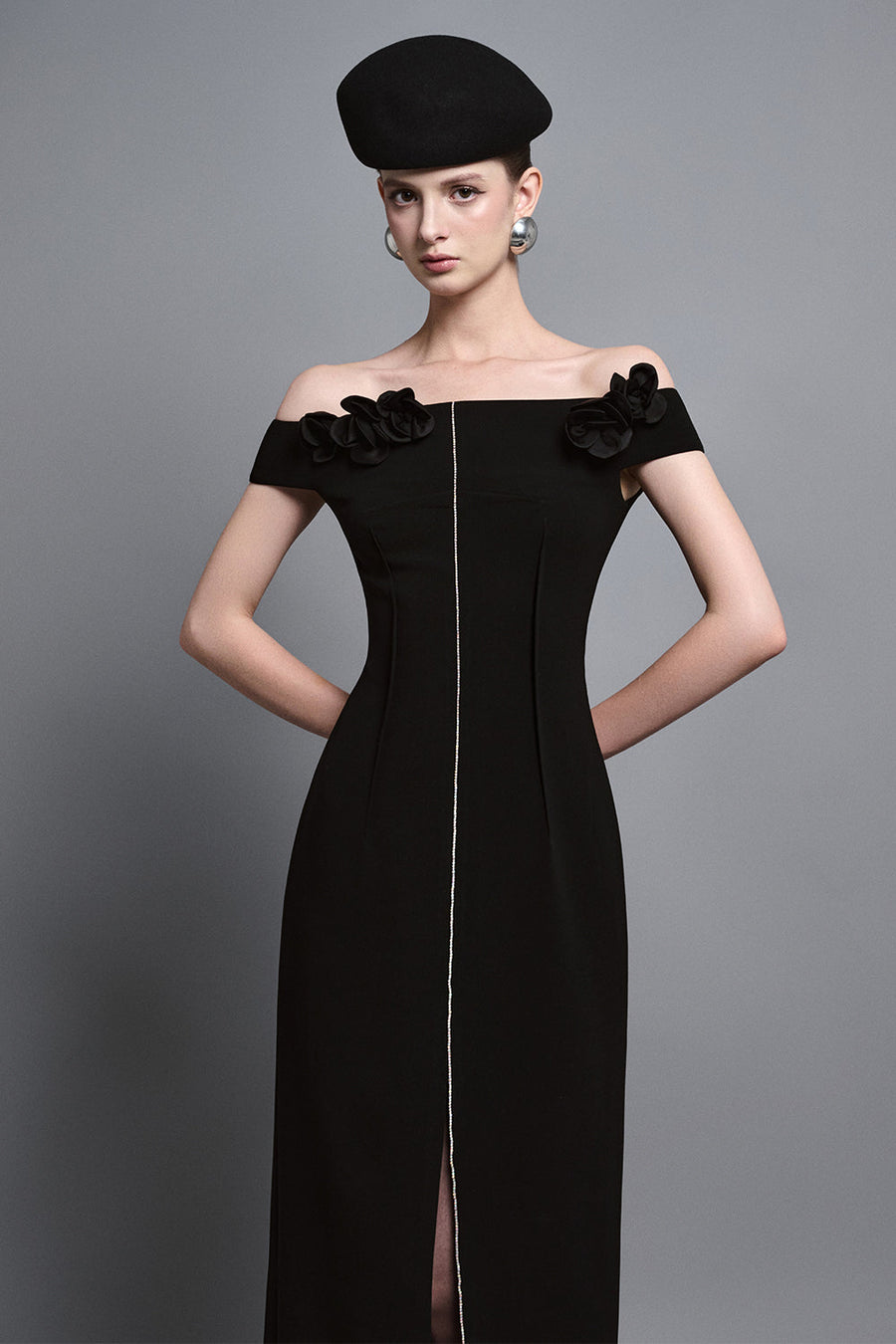 Evel Sheath Off-Shoulder Twill Midi Dress 9