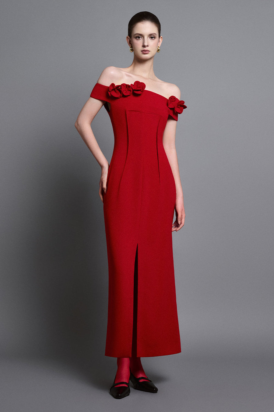 Evel Sheath Off-Shoulder Twill Midi Dress 1