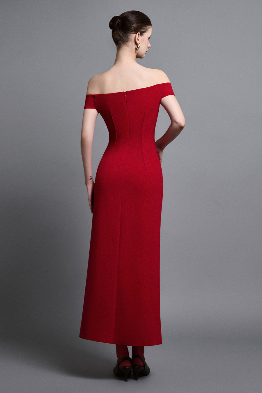 Evel Sheath Off-Shoulder Twill Midi Dress 5