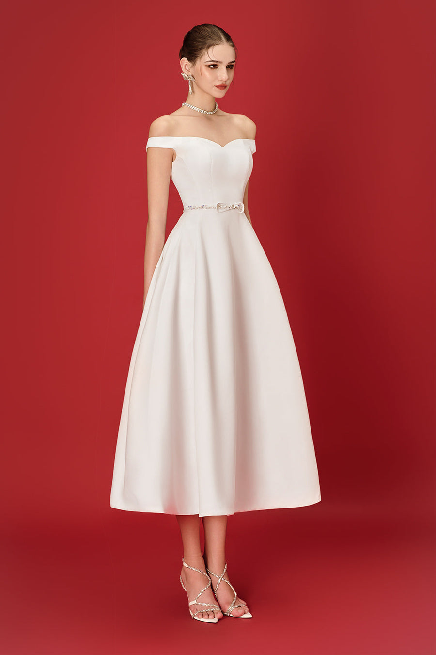 Lavina A-line Off-Shoulder Taffeta Midi Dress Midi Dress NHAT VY