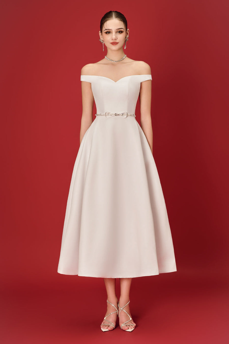 Lavina A-line Off-Shoulder Taffeta Midi Dress Midi Dress NHAT VY