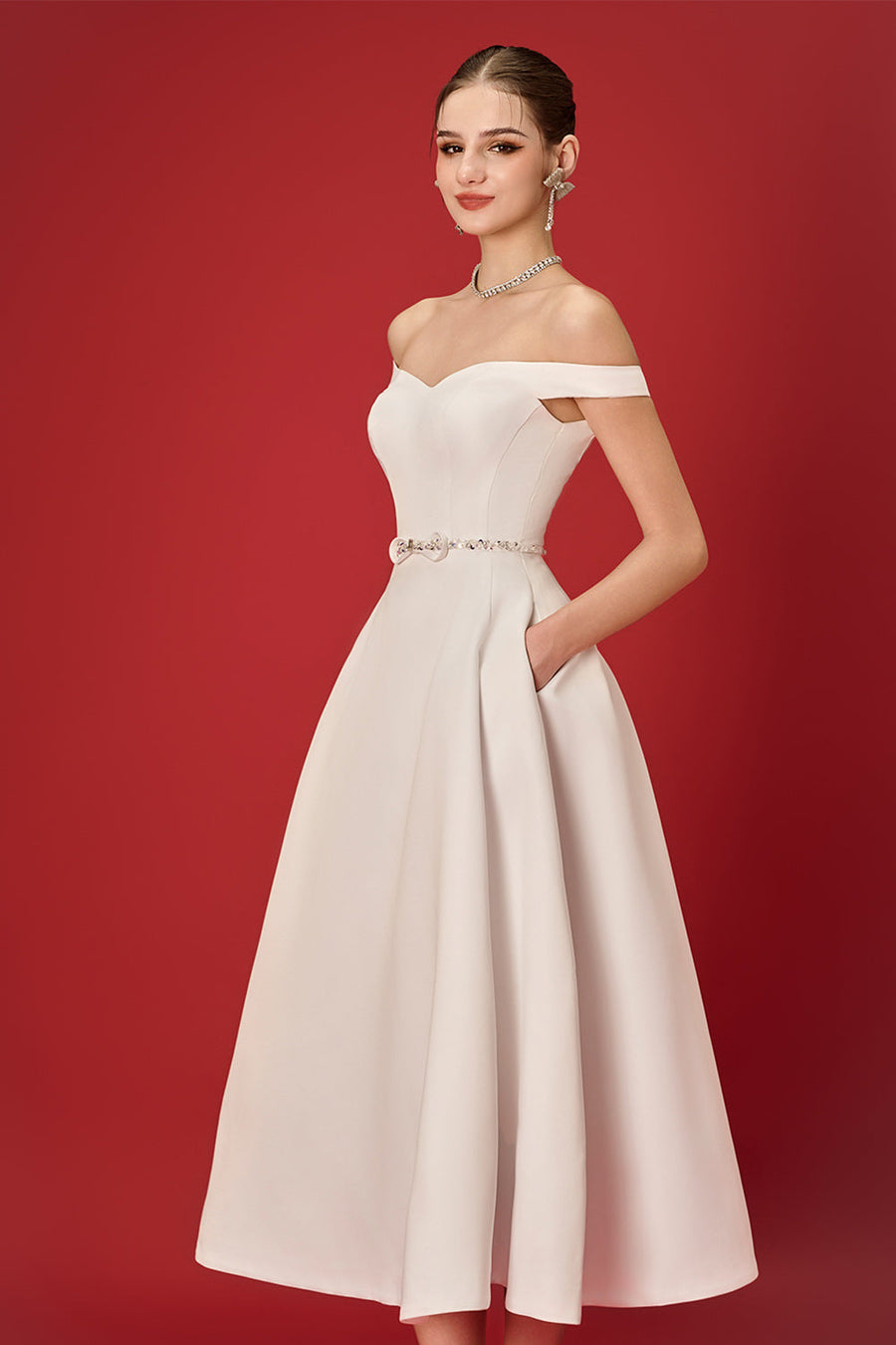 Lavina A-line Off-Shoulder Taffeta Midi Dress Midi Dress NHAT VY