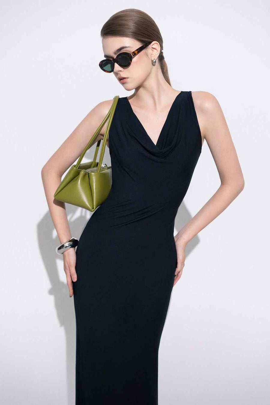 Eleni Sheath Cowl Neck Modal Ankle Length Dress