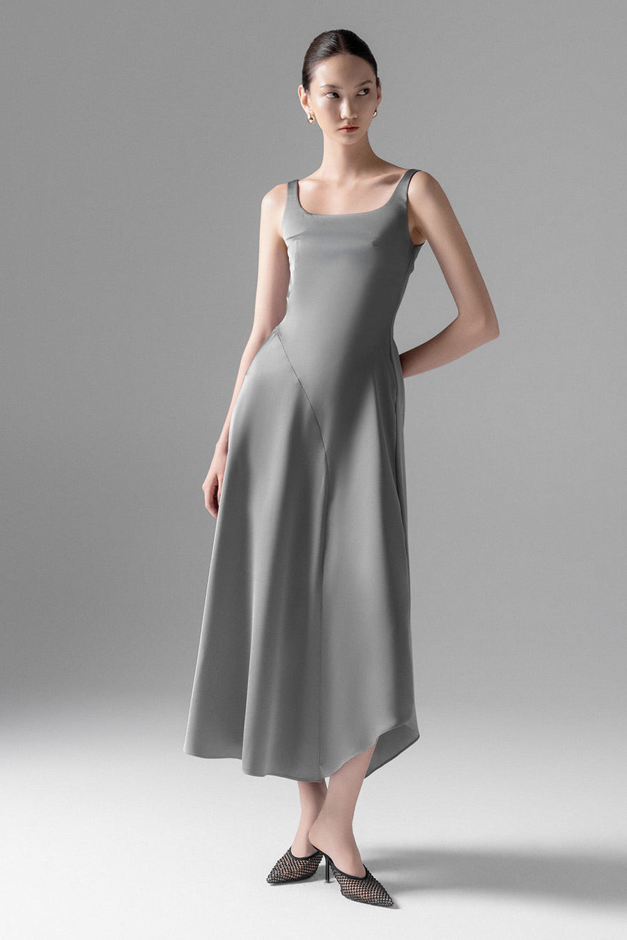 Bella A-line Strappy Silk Midi Dress 5