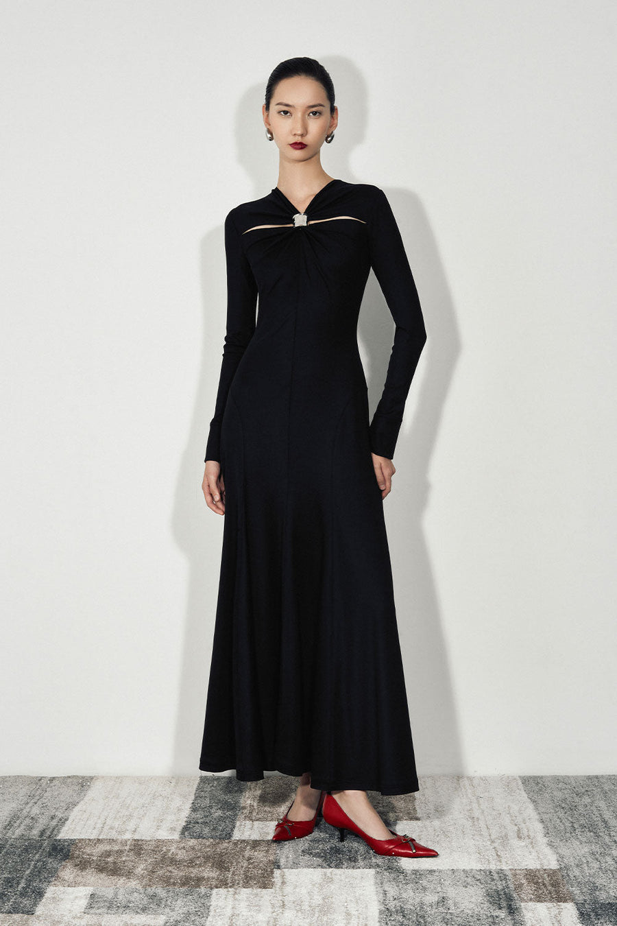 Esme A-line Draped Jersey Ankle Length Dress 12