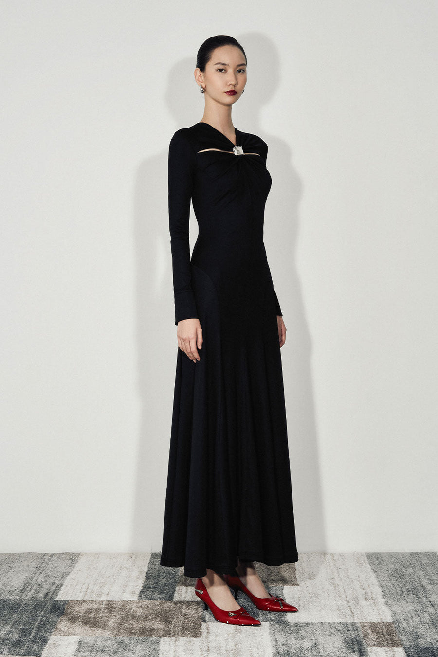 Esme A-line Draped Jersey Ankle Length Dress 11