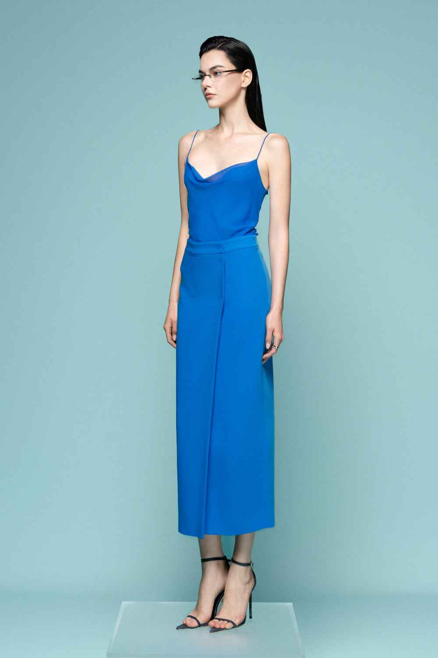 Nadya Flared Spaghetti Strap Silk Chiffon Top