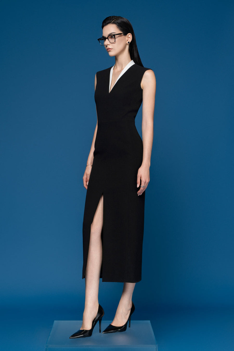 Vincent Sheath Front Slit Silk Crepe Midi Dress 5