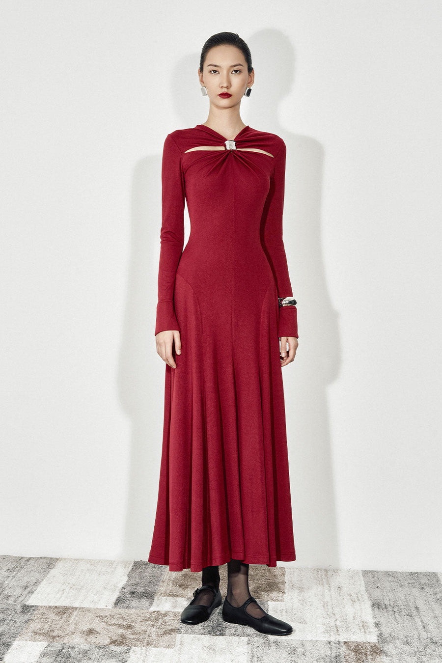 Esme A-line Draped Jersey Ankle Length Dress 7