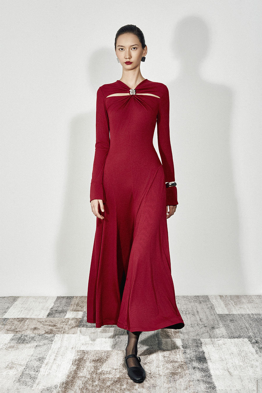 Esme A-line Draped Jersey Ankle Length Dress 5