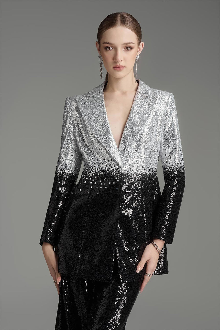 Larrisa Structured Sequin Tulle Blazer Black Grey Blazer Arti Apparel