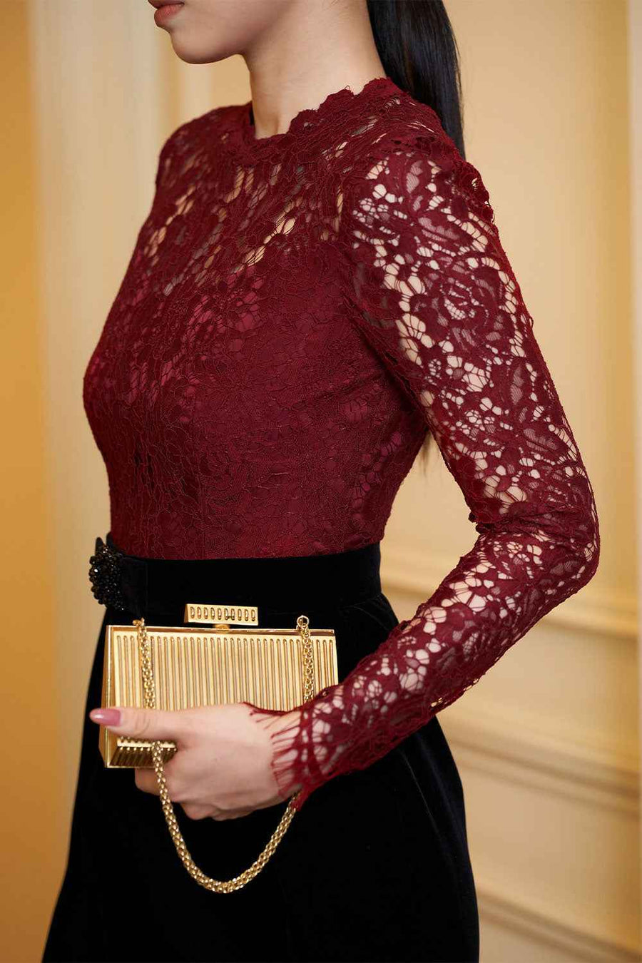 Gracie Pencil Lace Velvet Calf Length Dress