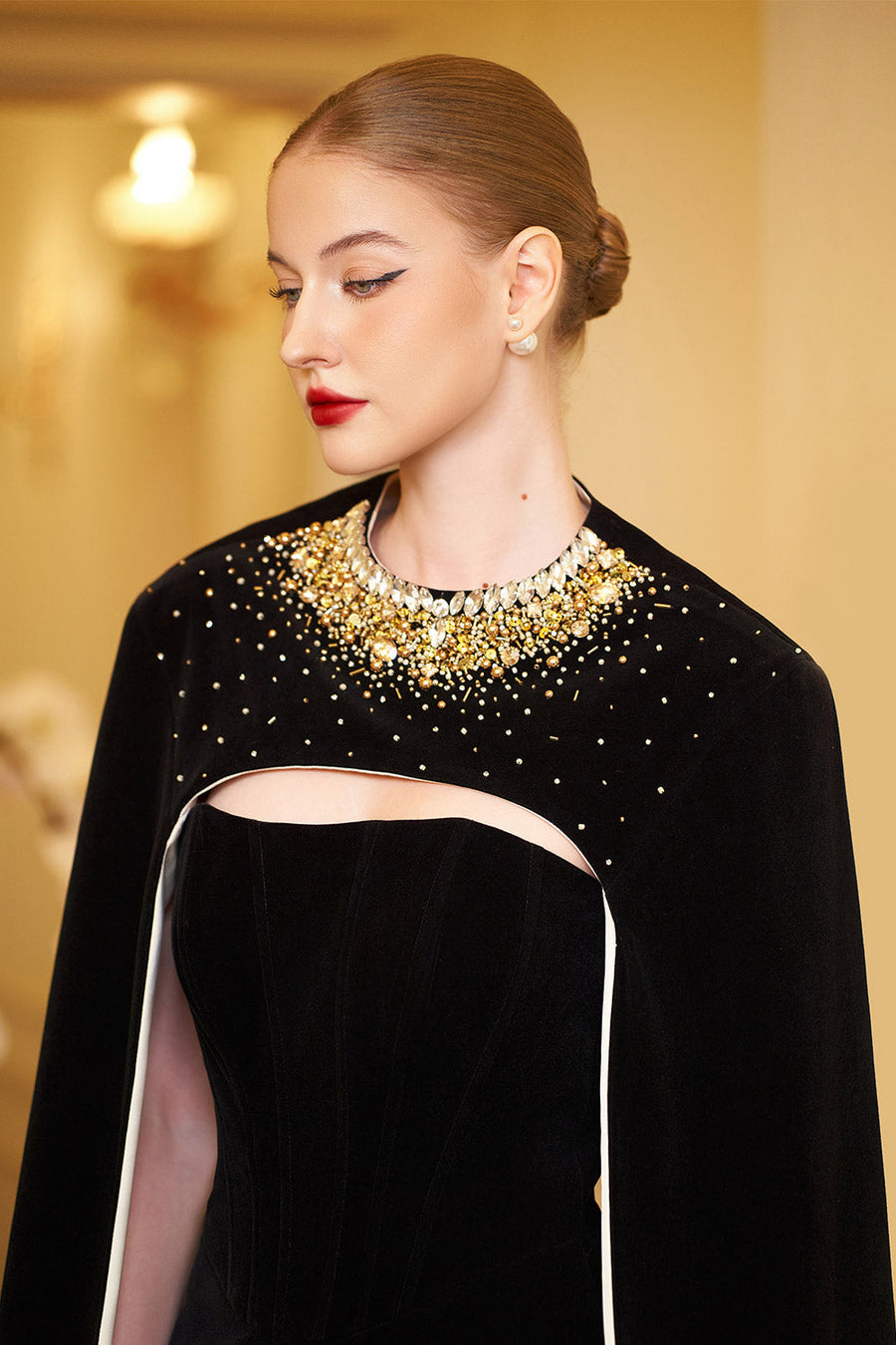 Kallie Sheath Cape Sleeved Velvet Floor Length Dress Gown Dress I.H.F Atelier