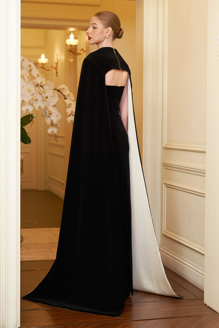 Kallie Sheath Cape Sleeved Velvet Floor Length Dress Gown Dress I.H.F Atelier