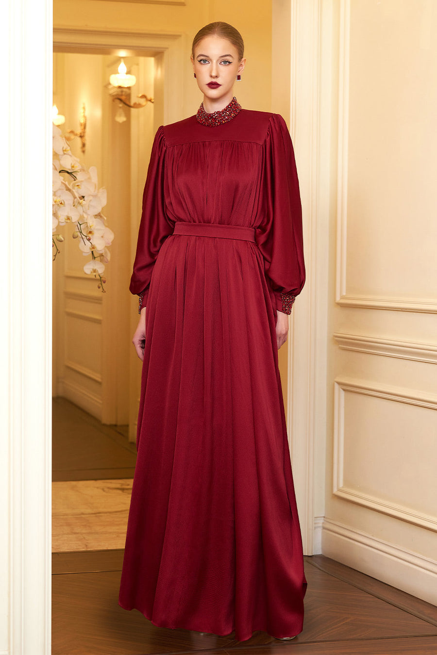 Christina Flared Batwing Sleeved Silk Floor Length Dress Gown Dress I.H.F Atelier