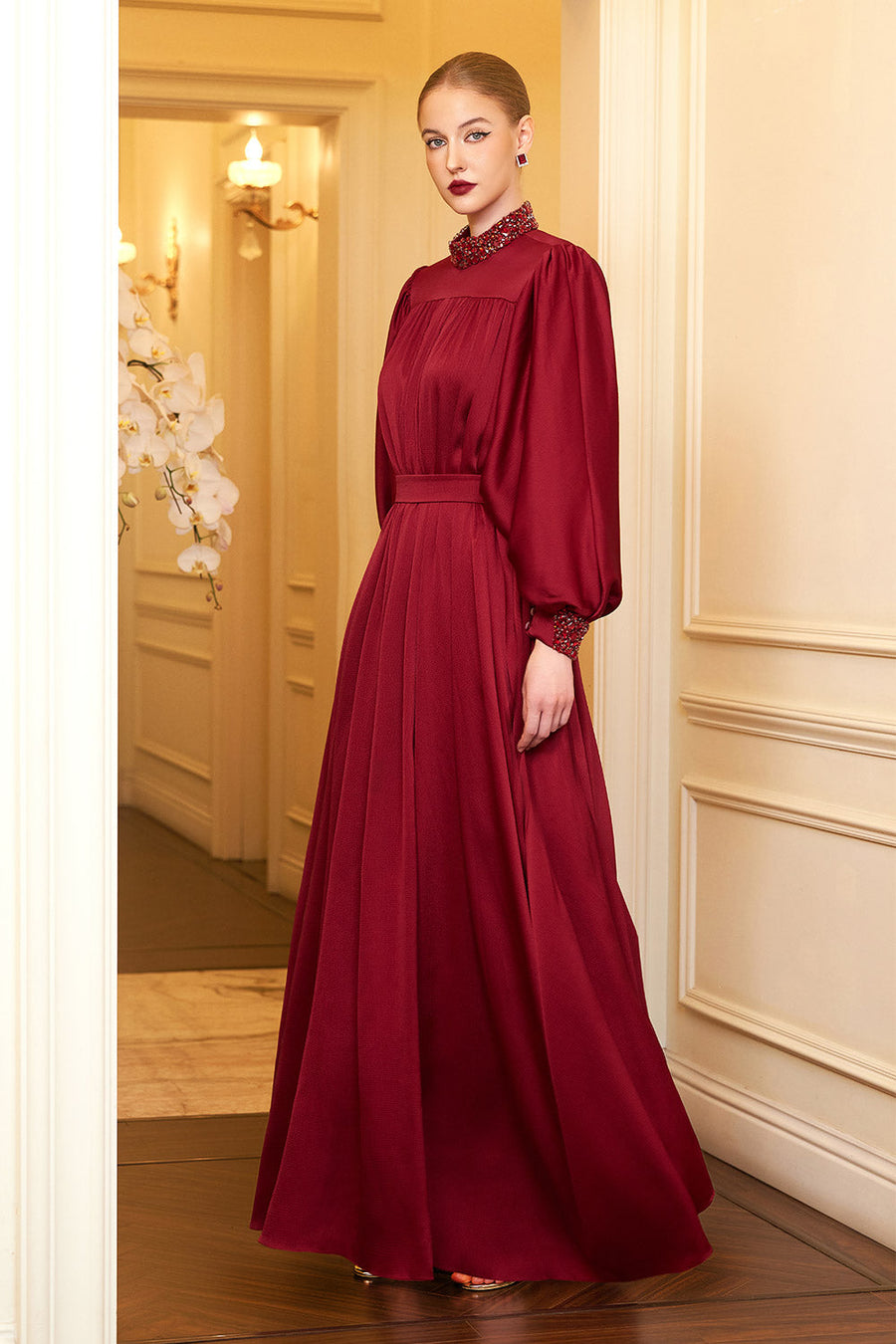 Christina Flared Batwing Sleeved Silk Floor Length Dress Gown Dress I.H.F Atelier