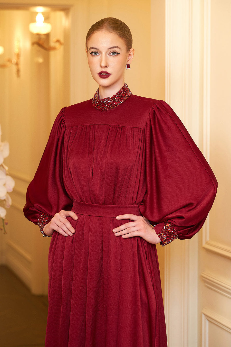 Christina Flared Batwing Sleeved Silk Floor Length Dress Gown Dress I.H.F Atelier