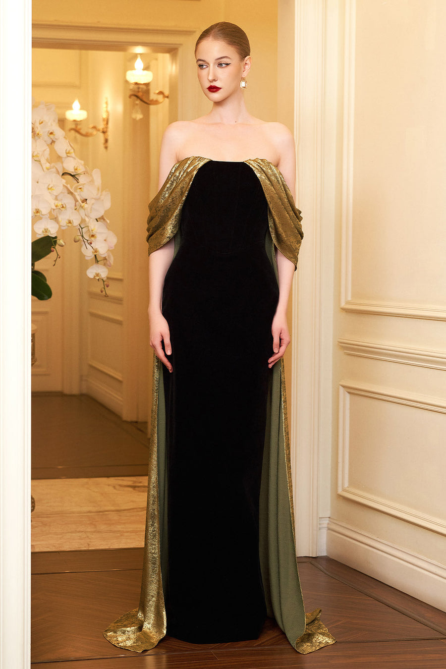 Haisley Sheath Off-Shoulder Silk Crepe Floor Length Dress Gown Dress I.H.F Atelier