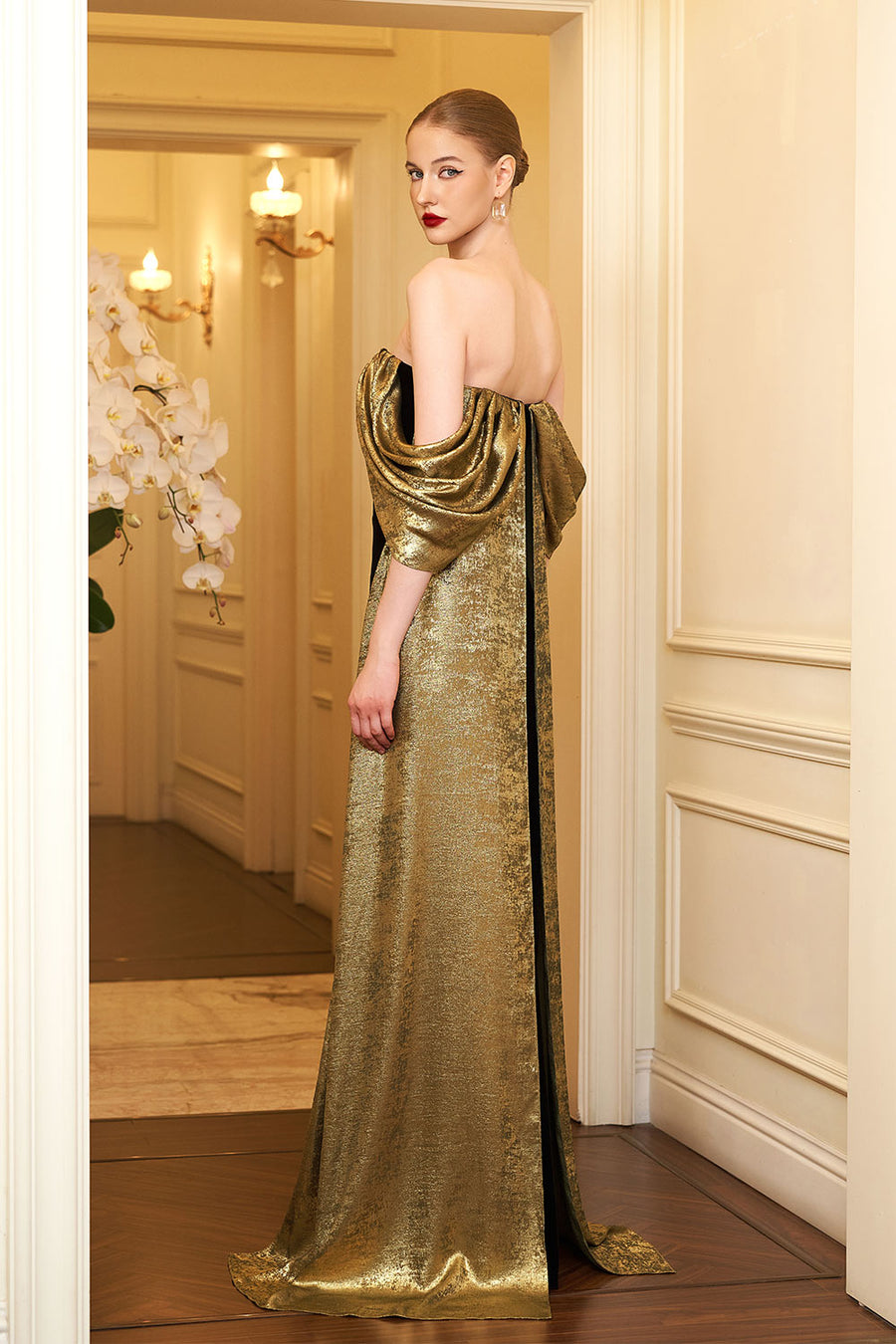 Haisley Sheath Off-Shoulder Silk Crepe Floor Length Dress Gown Dress I.H.F Atelier