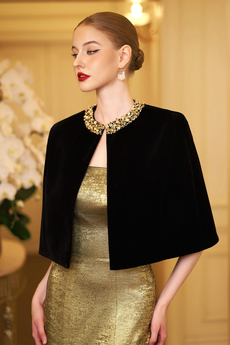 Vera Mermaid Cape Shoulder Silk Floor Length Dress Gown Dress I.H.F Atelier