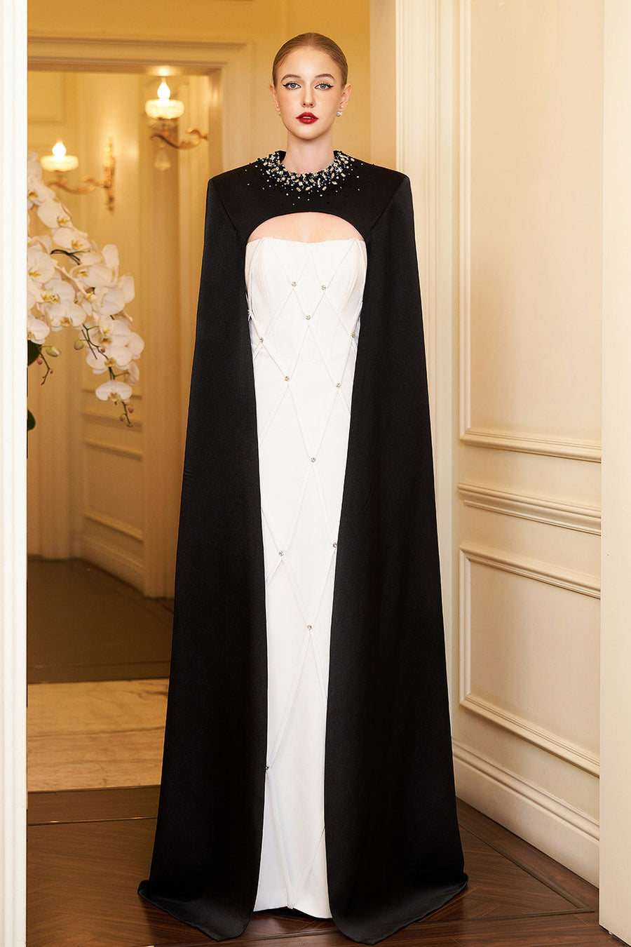 Arya Sheath Cape Shoulder Silk Crepe Floor Length Dress Gown Dress I.H.F Atelier